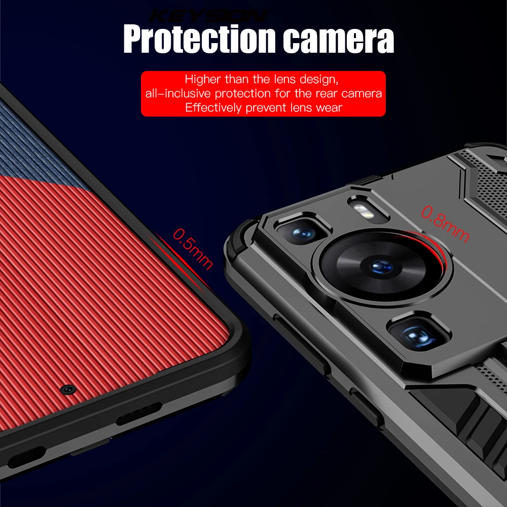 KEYSION Shockproof Armor Case for Huawei P60 Pro P50 P40 P30 Pro Silicone+PC Kickstand Phone Back Cover for Huawei Nova 10 Pro