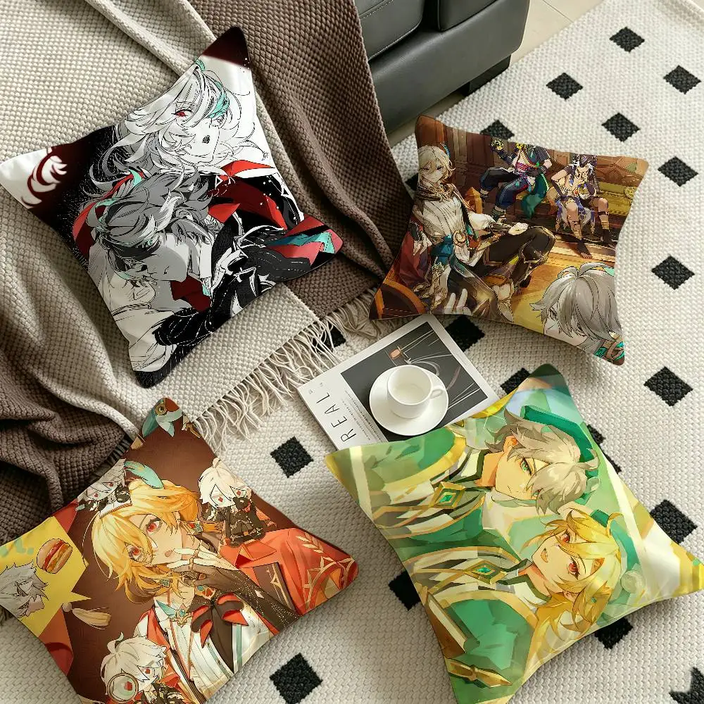 Genshin Impact Kaveh Alhaitham Decorative Room Aesthetics Pillow Case Home Decor Bedroom Sofa Bed Couch Pillow Cover 45x45
