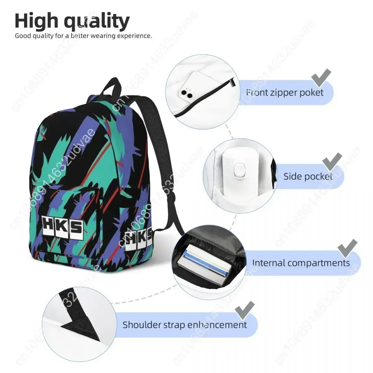 Custom Bag HKS Retro Pattern Backpack For Men Women Teenage Student Hiking Travel Daypack JDM Drift Turbo Car Laptop Computer Ca