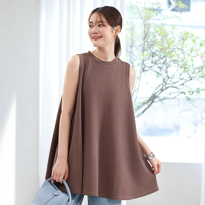 Casual Loose round Neck Vest Skirt Wide Leg Pants Two Piece Set Slimming Fashionable Summer Women's Clothing Set Polyester