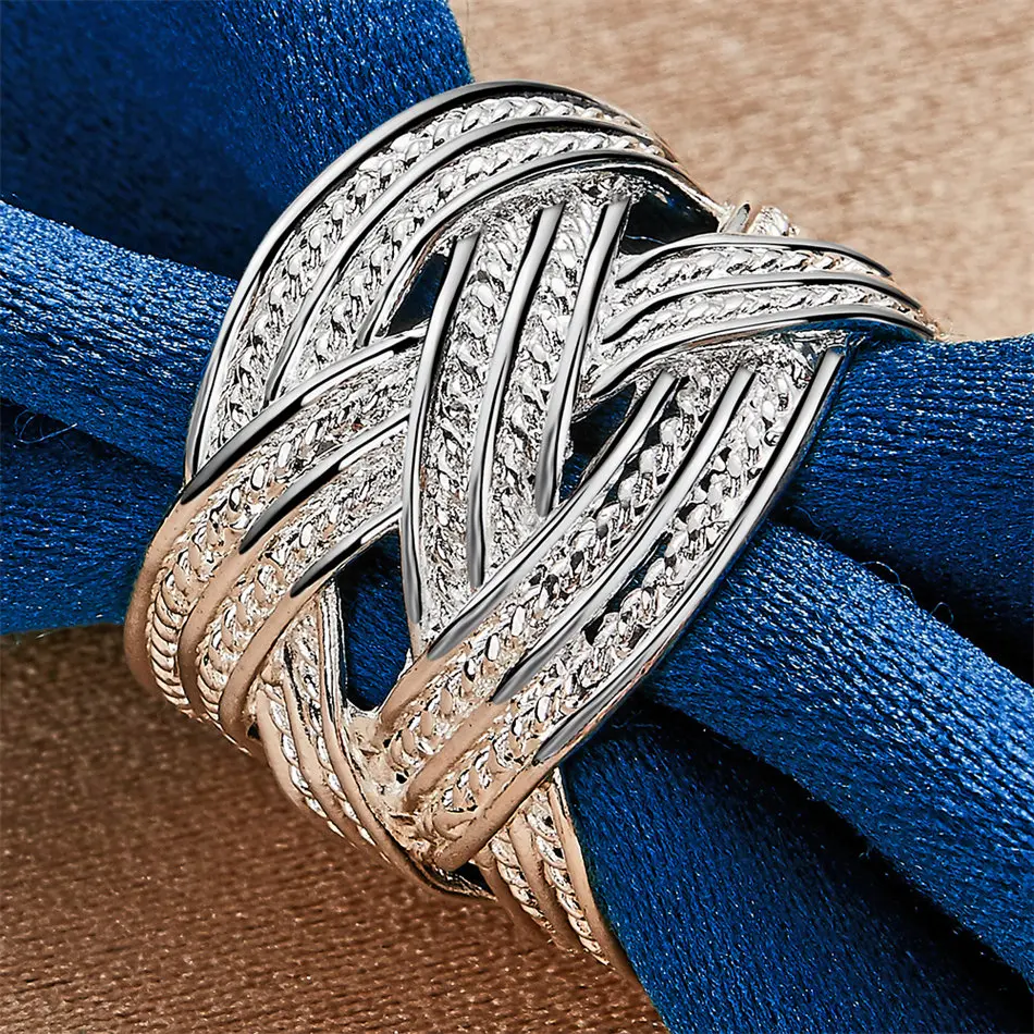 قطعة واحدة من خاتم من الفضة الإسترليني عيار 925 المنسوج مع فتحة لإكسسوارات مجوهرات الزفاف النسائية #5