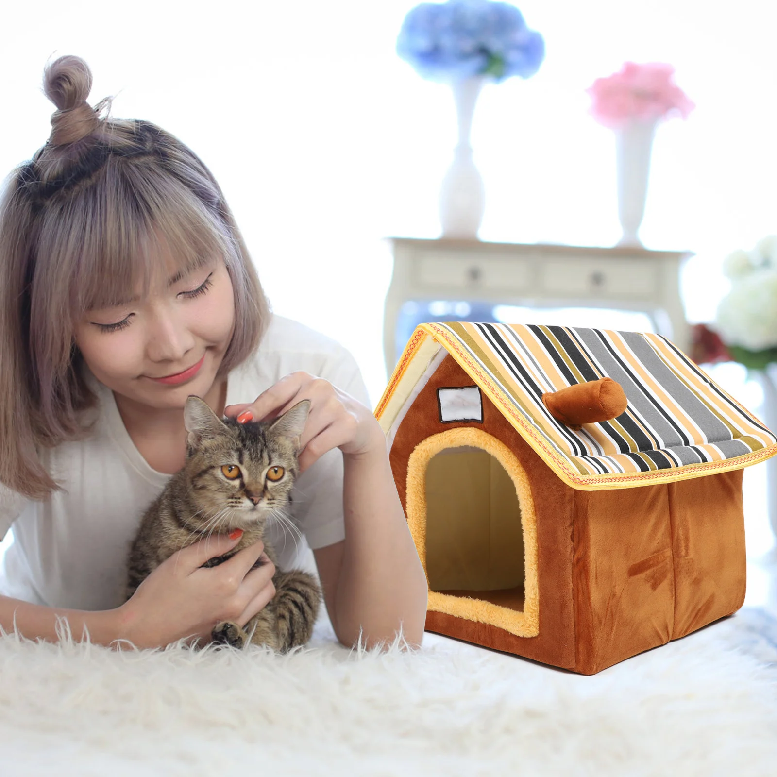 

Pet Cat Dog Bed Detachable Nest House Design Cozy Warm Environmentally Friendly No Odor Easy to Move for Small Pets