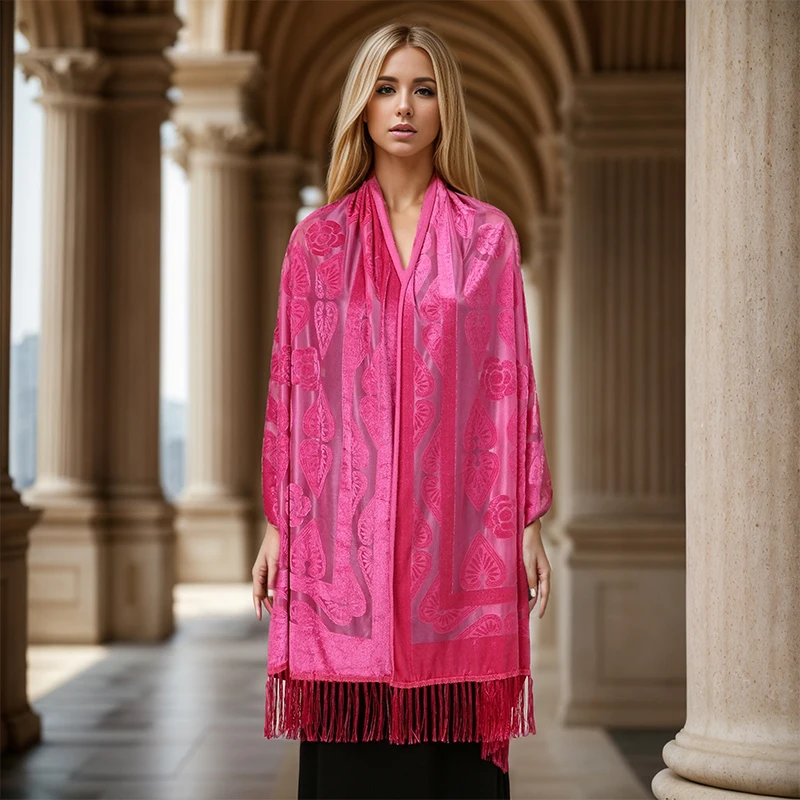 2025 NEUE Mode Frauen Cut Blumen Hohle Spitze Gradienten Blume Seidenschal Frühling Schals und Wraps Handtuch Femme Strand Sjaals – Detail 8