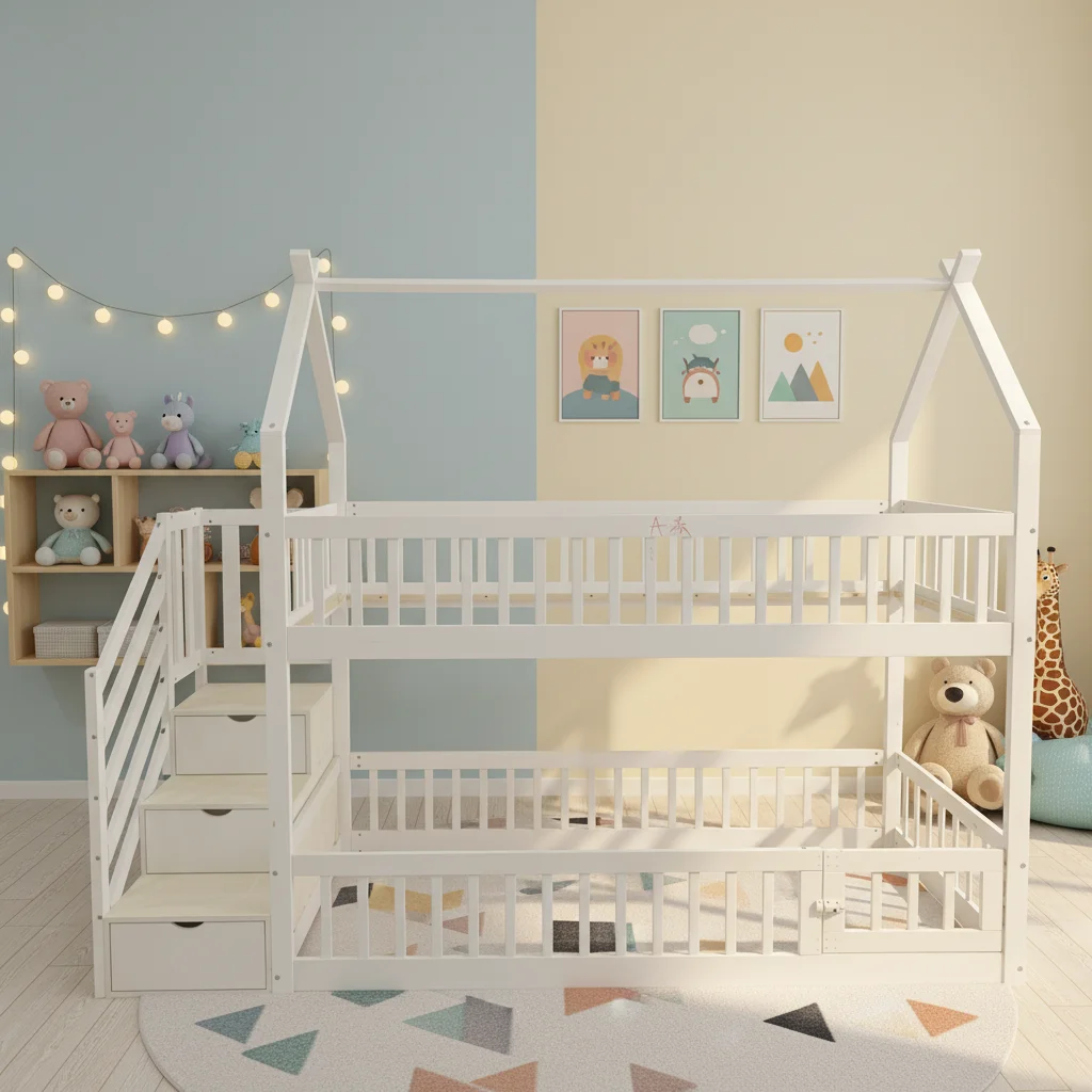 

Современная детская двухъярусная кровать из массива сосны с дизайном в стиле бревен для спальни, гостиной, школы, квартиры. Акция!