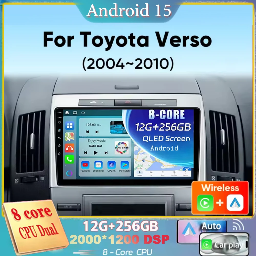 

Для Toyota Corolla Verso 2004-2010 Android 15, навигация, автомобильный радиоприемник, мультимедийный плеер, стерео Carplay Auto 2K QLED GPS 4G