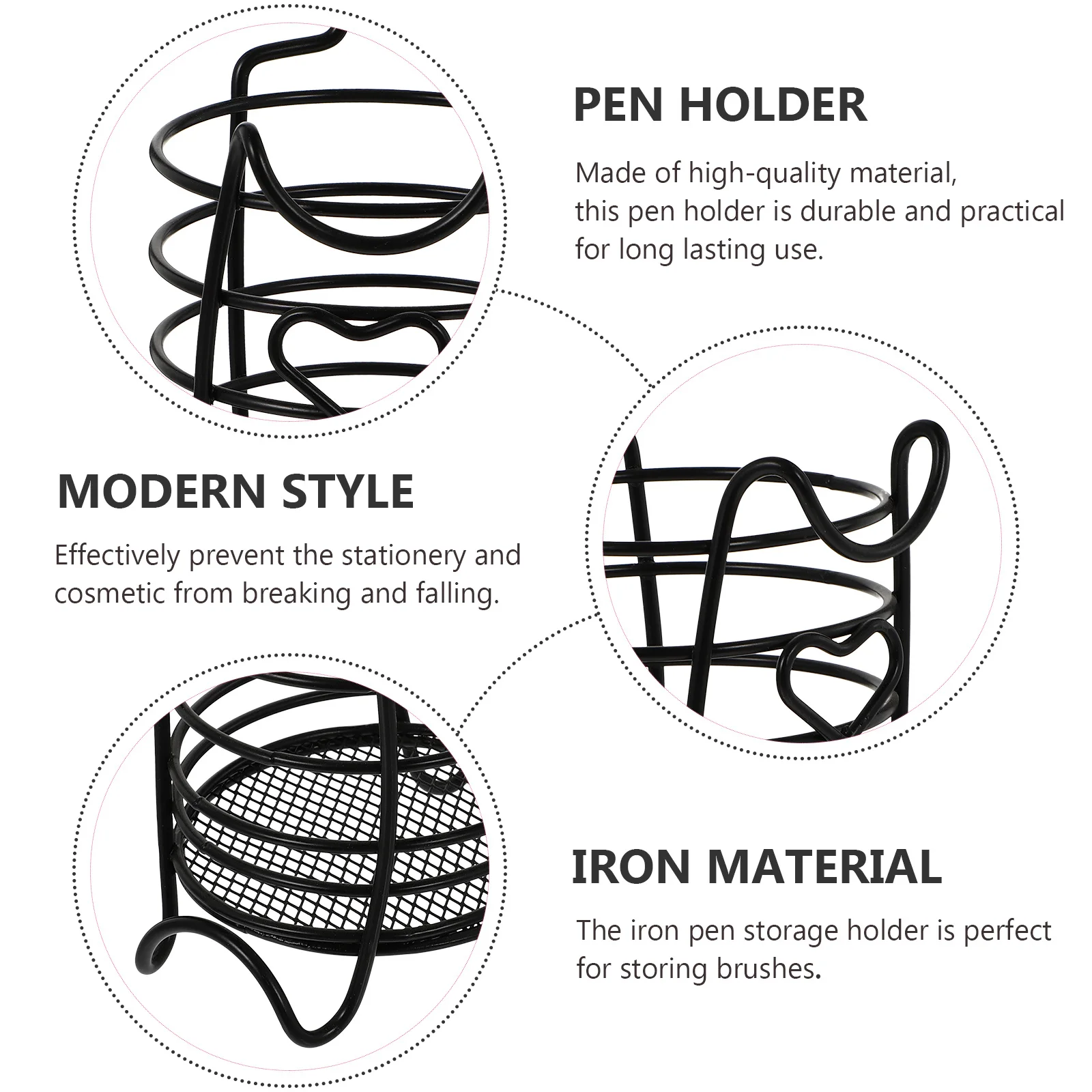 

Iron Pen Holder Black Desktop Organizer Multipurpose Storage Container Makeup Brush Holder Office Supply Pen Container