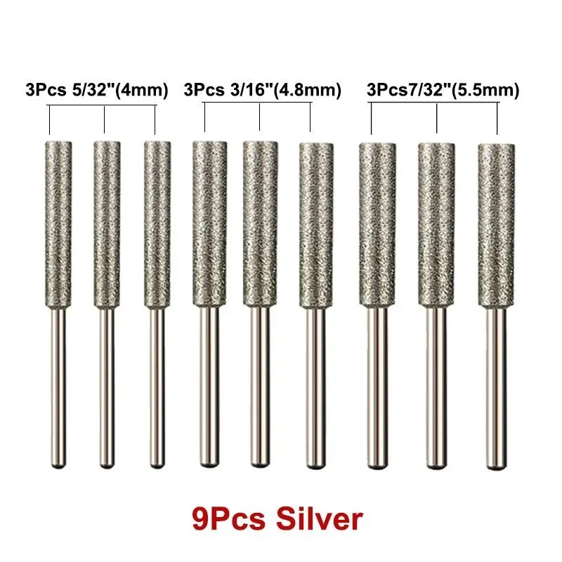 9Pcs Diamond Chainsaw Sharpener High Hardness Emery Chainsaw Blade Sharpener Bits For Dremel Grinding Tool