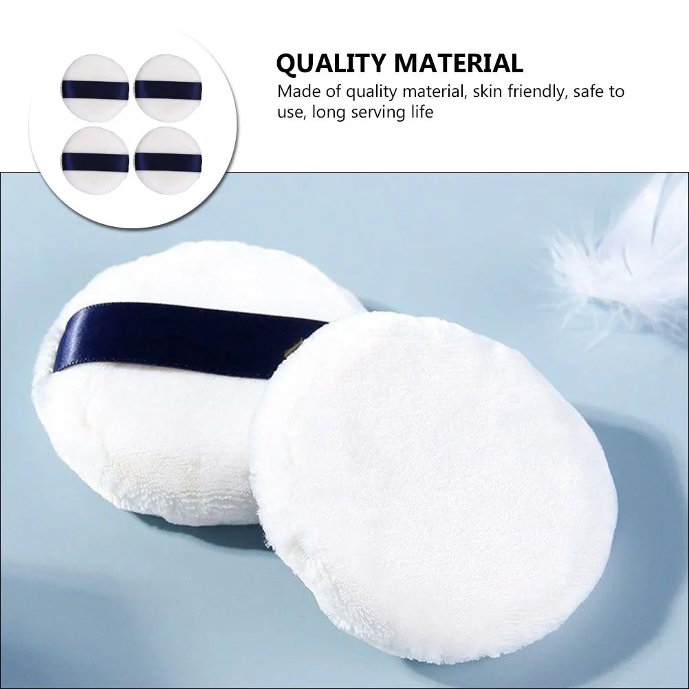 파운데이션 루스 파우더 블렌더 화장품 공급을위한 4pcs 파우더 퍼프 컴팩트 라운드 메이크업 도구 리본으로 재사용 가능 세척 가능