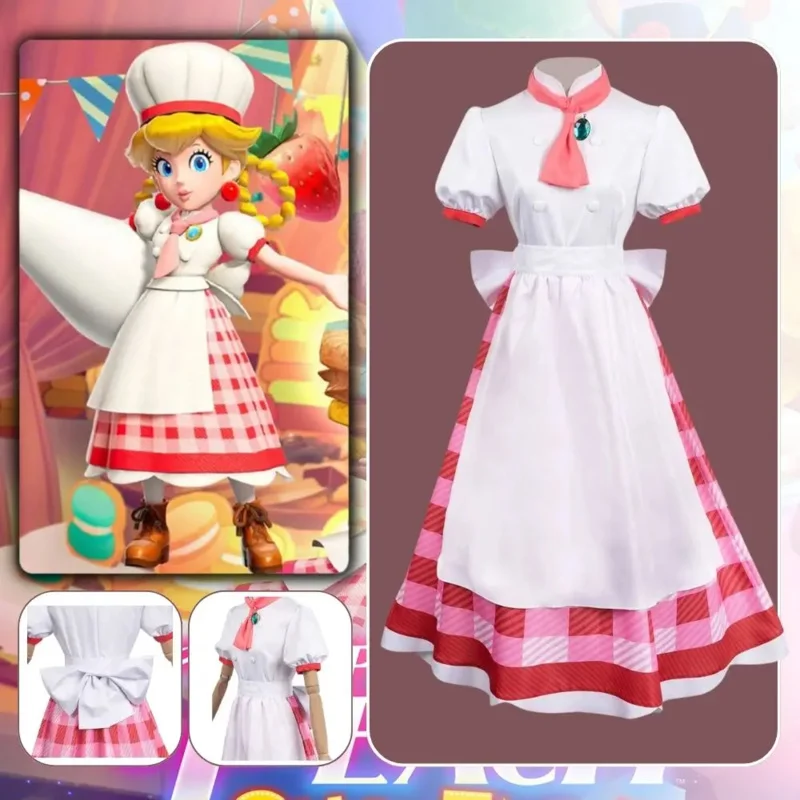 

Princess Peach Cosplay Fantasia Costume Disguise for Adult Women Maid Dress Role Play Outfits Halloween Carnival Party Clothes