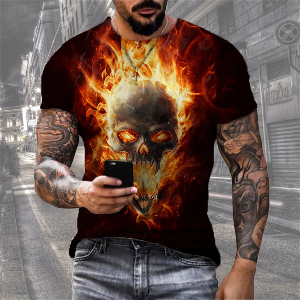 Summer Fashion Gothic Skull 3D Print T-Shirts Streetwear Men Harajuku Casual Oversized O-Neck T Shirt Tees Tops Clothing