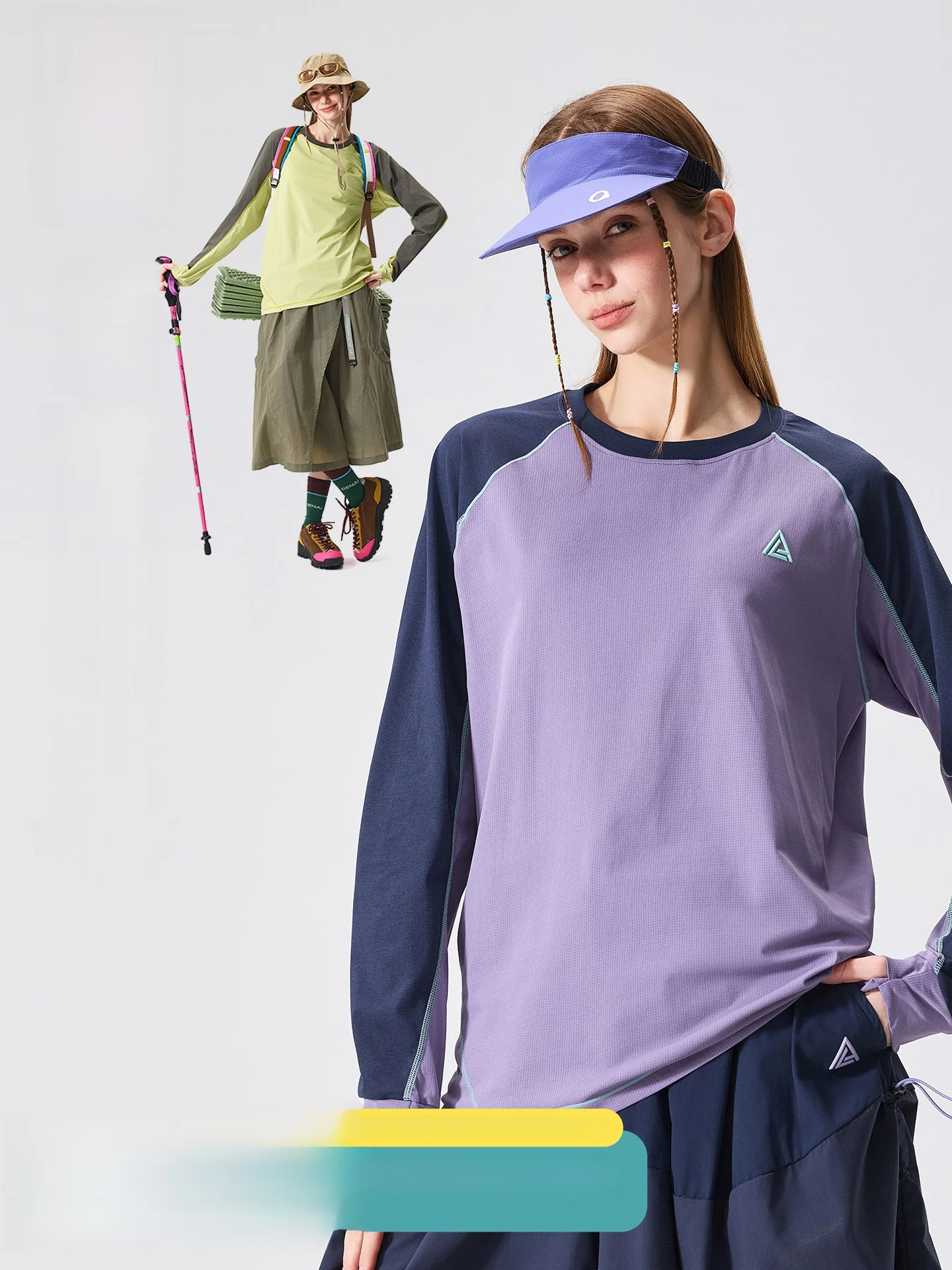 

LAZY DAY Outdoor Lightweight Breathable Quick Dry Long Sleeve T-Shirt Women's Spring Casual Color Block Top Sportswear
