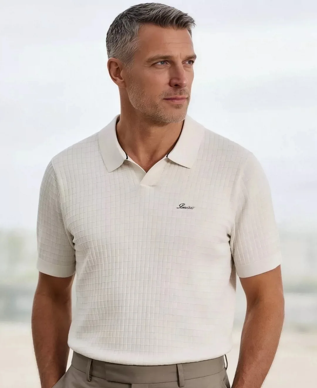 

Мужская летняя легкая рубашка в итальянском стиле с вышитыми буквами, европейский воротник, короткий рукав, трикотажная, свободного кроя