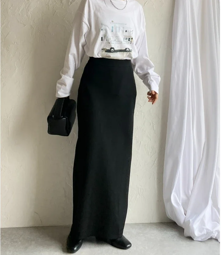 Chic Zipper  Knitted Skirt Long Office Elegant High Waist Ladies 2024 Autumn Women Casual Loose  Female Knitted Skirts