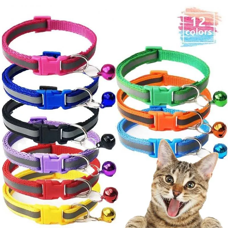 Collares reflectantes para gatos con campanas, accesorios ajustables y elásticos, accesorios para mascotas, collares reflectantes para gatitos, collares de nailon