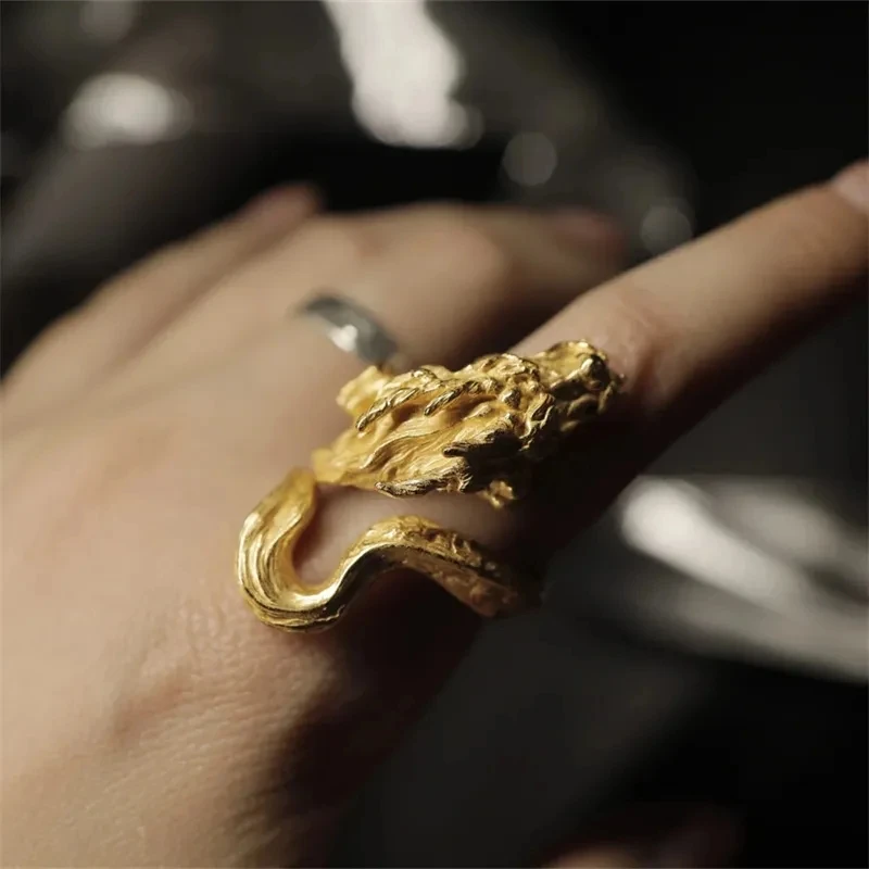 Ethnic Style Gold Color Fashionable Mature Men Personality Eye-catching Jewelry Floating Dragon Freely Fluttering Design Jewelry