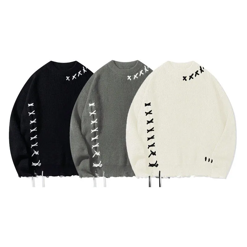 2025 New Style Men's Knitted Sweater  Laid-back Design with Intricate Stitching  Streetwear Style Cropped Knitted Garment