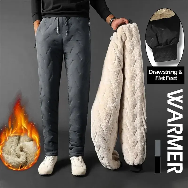 L-7XL Thick Fleece Sweatpant Lambswool Casual Straight Trousers Mens Winter Thermal Windproof Warm Cotton waterproof pants Men