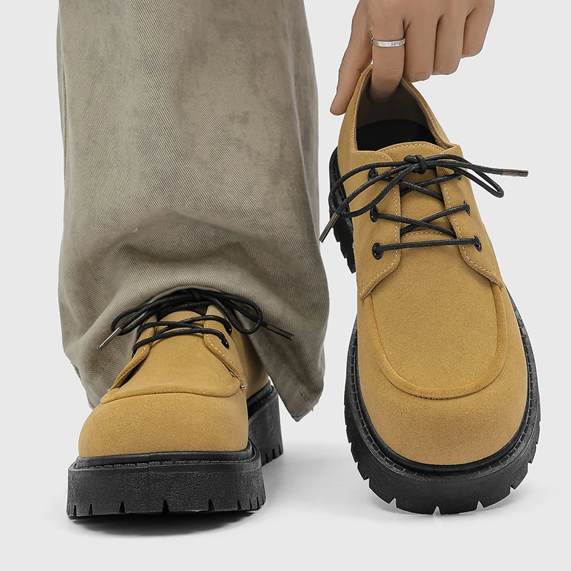 Men's Thick-Soled Derby Work Boots, Retro Lace-Up Oxfords, Thick-Soled, Breathable Low-Cut Shoes for Daily Commuting and Casual