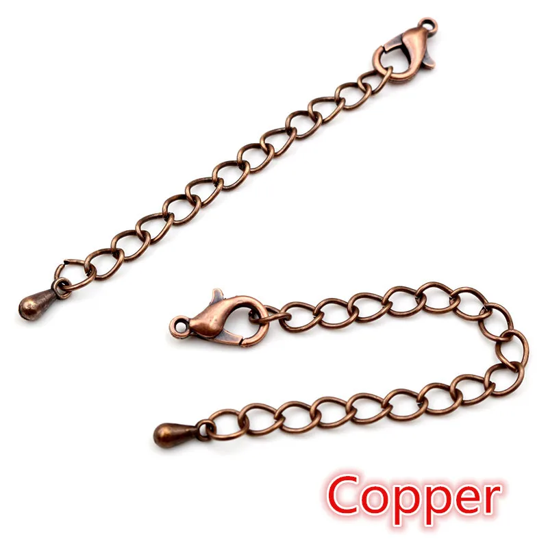 10pcs 50mm/70mm Length Longer 5x4mm Handmade Extension Chain with Lobster Clasp and Droplets For Bracelet Necklace Tail Chain