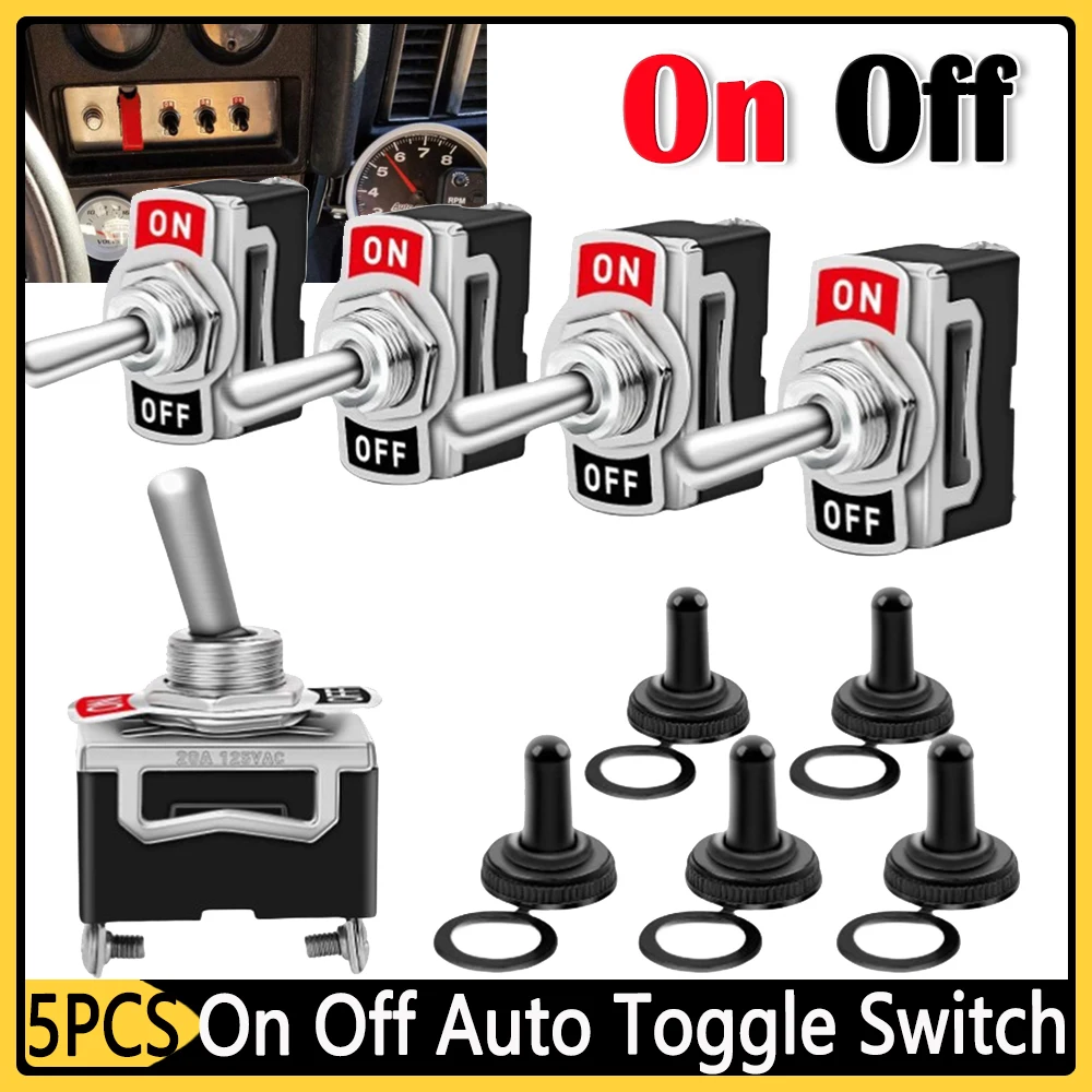 5pcs 12V Rocker Switch Heavy Duty Toggle Flick Switch Metal Car Rocker On Off with Waterproof Cover Auto Toggle Switch SPST Term