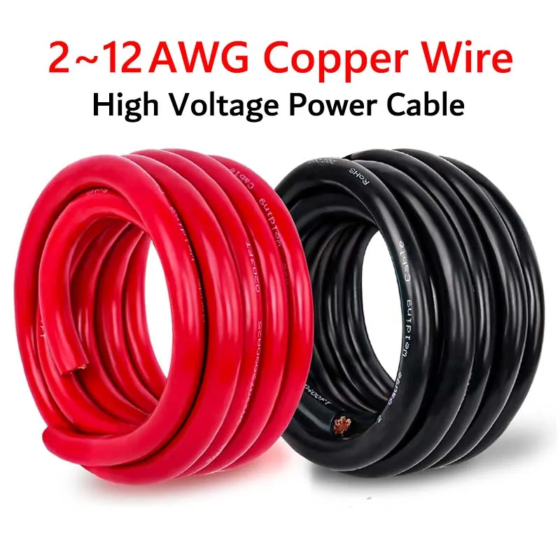 Cabo de silicone super macio 2 4 6 8 10 12 awg ac 600v/dc 3000v fio elétrico de alta tensão 1m 2m 3m 5m para holofote de bateria de carro