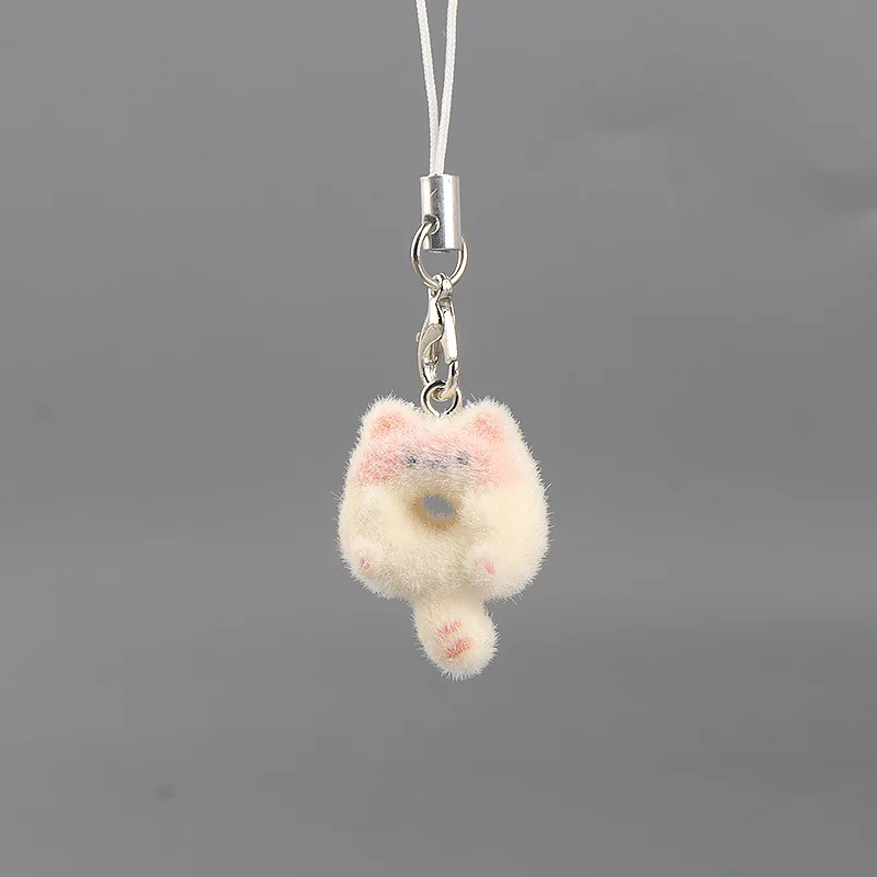 Cute Flocked 3D Cat Keychain Sweet Creative Student Phone Chain Pendant Bag Accessory Phone Strap Gift For IPhone For Samsung