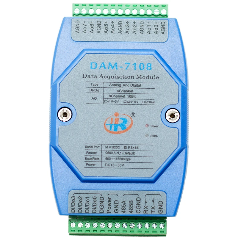 16-bit high-precision analog output RS485 /232-to-analog output switching value DAM-7108