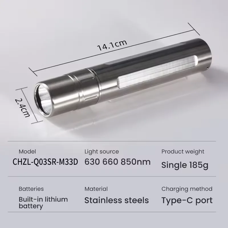 Type C port Stainless steel portable 630nm/660nm/850nm infrared light dog cat therapy pain relief pen