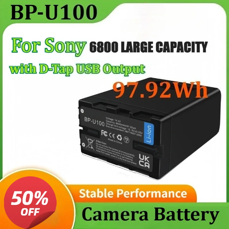 

BP-U100 6800mAh 97.92Wh Camera Battery for Sony EX260 EX280 BP-U30 U90 U60 Z280 FS5 7 FX6 Z190 EX1R EX200 with D-Tap USB Output