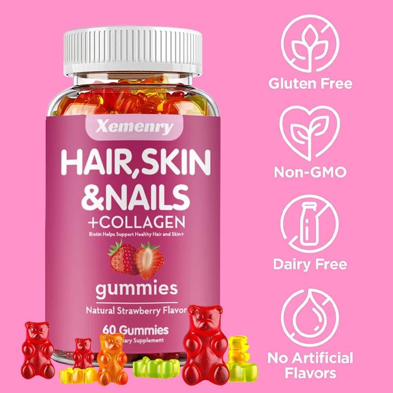 Gummies Biotin potensi tinggi untuk rambut, kulit & Kuku | Bebas Gluten, Vitamin Plus Biotin, Multivitamin rambut