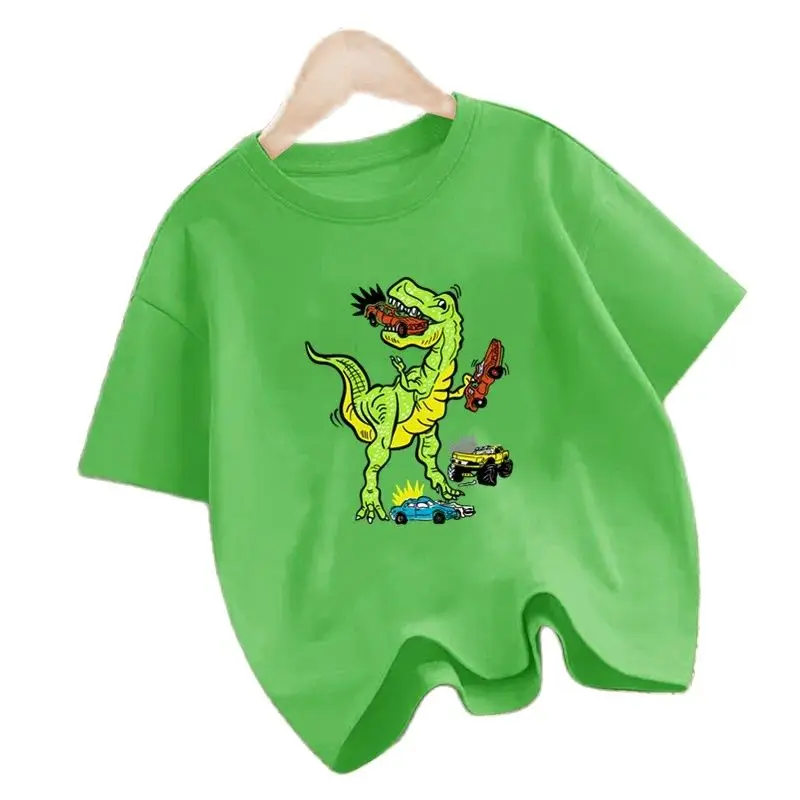 Camisetas de verano para niños pequeños, Camiseta con estampado de dinosaurio divertido, camisetas informales de algodón, Tops de verano para niños