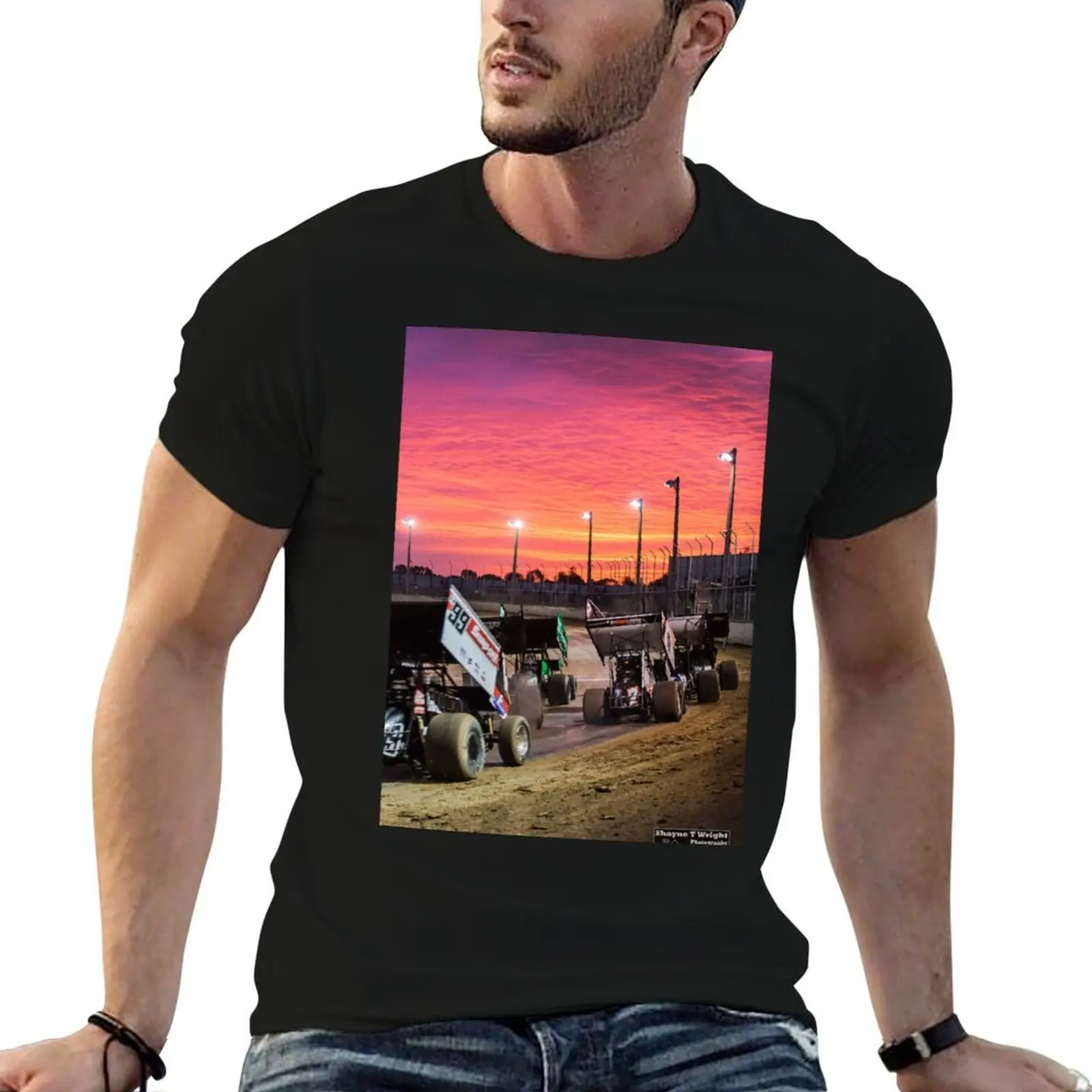 

Sunset at the Speedway track. T-Shirt cotton tshirt 100% t shirt man casual t shirt for man T-Shirt