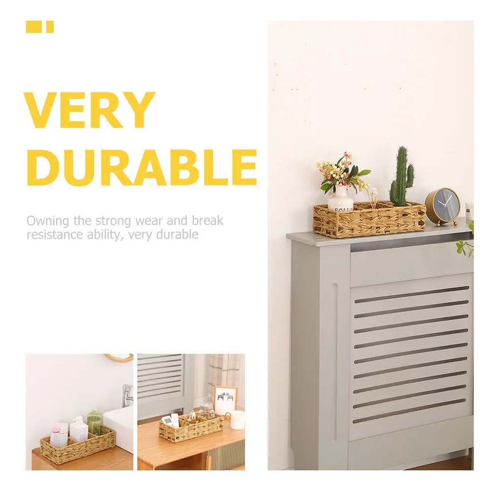 

Woven Storage Basket 3-Compartment Decorative Sundries Holder Desktop Organizer Makeup Cosmetics Storage Bin Woven Basket