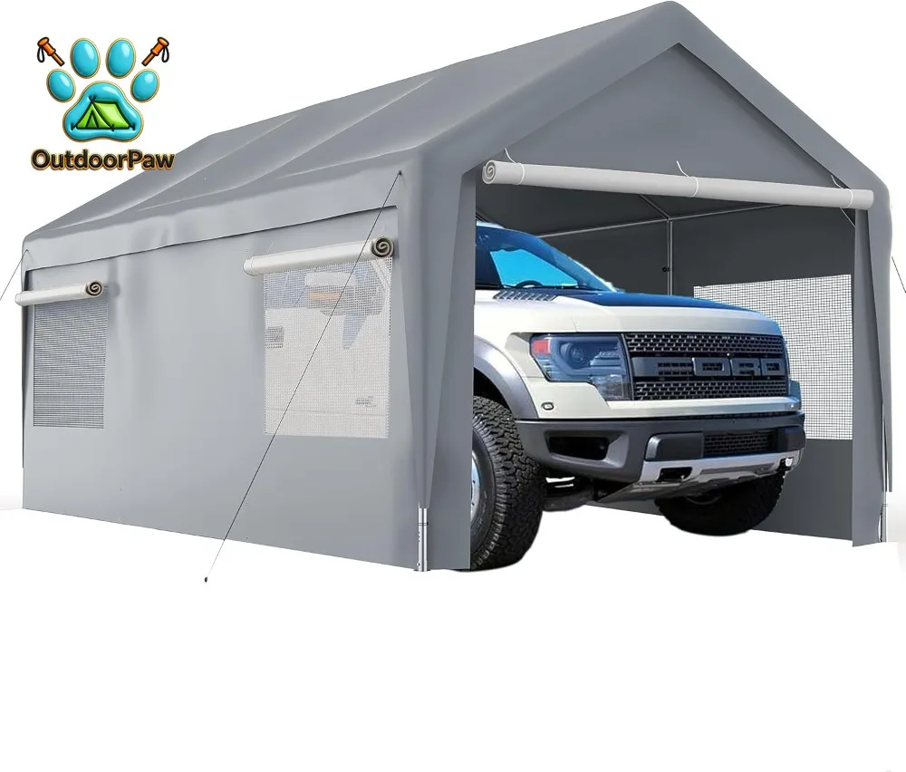 10x20 ft Carport Heavy Duty with Roll-up Sidewall and Ventilated Windows with Removable Sidewalls,Outdoor Portable Garage