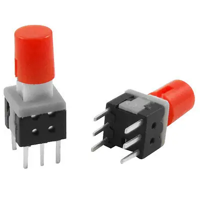 

5,8 x 5,8 мм x 13 мм, красная кнопка с замком, тактовый тактильный переключатель, 6-контактная печатная плата