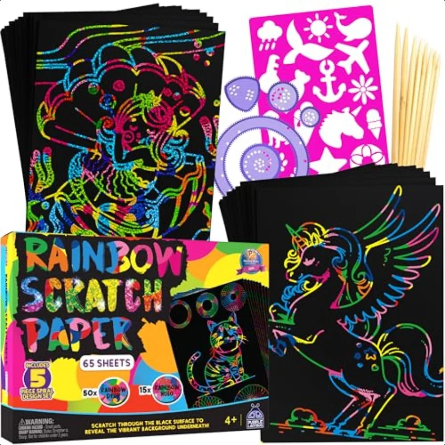 

Rainbow Scratch Art Paper 79 PCS Creative Drawing Paper Stencils Arts and Crafts for Ages 412 Craft Activity Set for Halloween