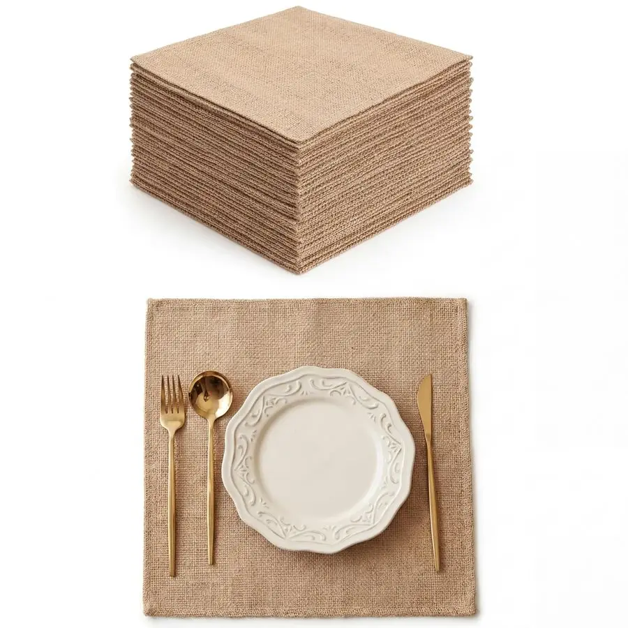 

36 шт. квадратных подставок под тарелки из натуральной мешковины, 12x12 дюймов, термостойкие, нескользящие, в деревенском стиле, для свадебных центральных композиций
