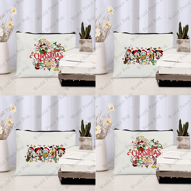 1 pc Mickey's Very Merry Christmas Party 2024 pattern Makeup Bag, Travel Toilet Storage Bag, Party Gift Zipper Organizer