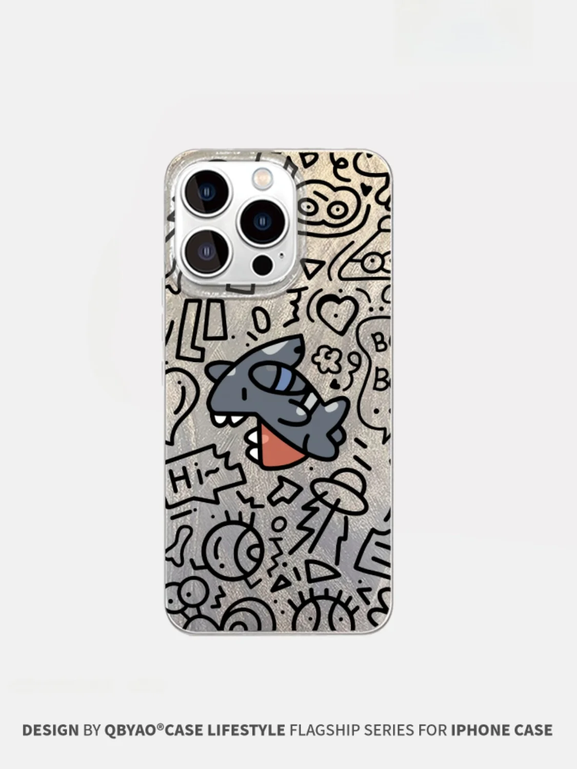 

Jiabeiyao Gradient Feather Mesh Shark Phone Case for 16Promax Women's Full Cover with Lanyard Anti-Fall Creative Cartoon