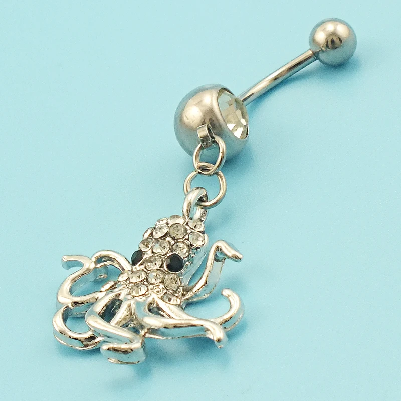 JINGLANG Brand New Fashion Belly Button Rings Stainless Steel Barbell Dangle Alloy Star Navel Piercing Jewelry