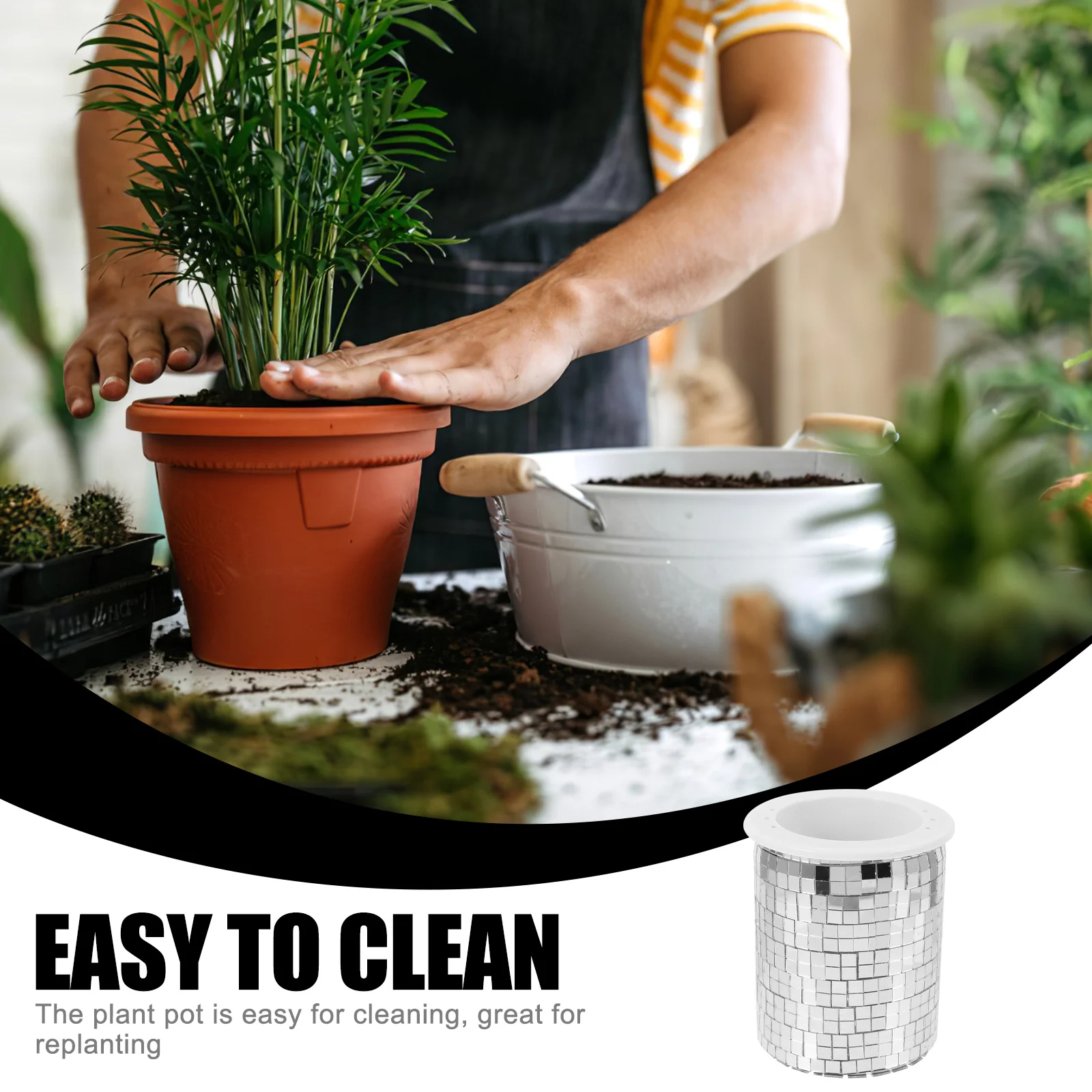 

Disco Flower Pot Mirror Surface Plastic Planter Indoor Desktop Succulent Plant Nursery Accessory Makeup Brush Pen Holder