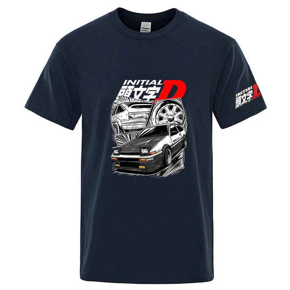 Initial D JDM Car Illustration Logo Print 2025 Hot Sale Men's Summer Breathable Comfortable Solid Color High Quality T-Shirt