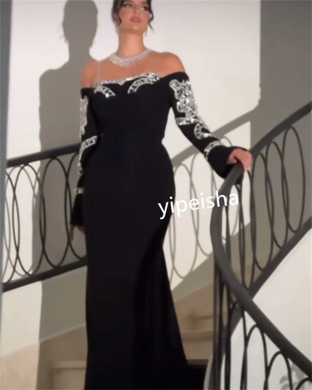 Customized High Quality Jersey Pleat Pattern Trumpet One-shoulder Long Dresses Homecoming Dresses Retro Modern Style