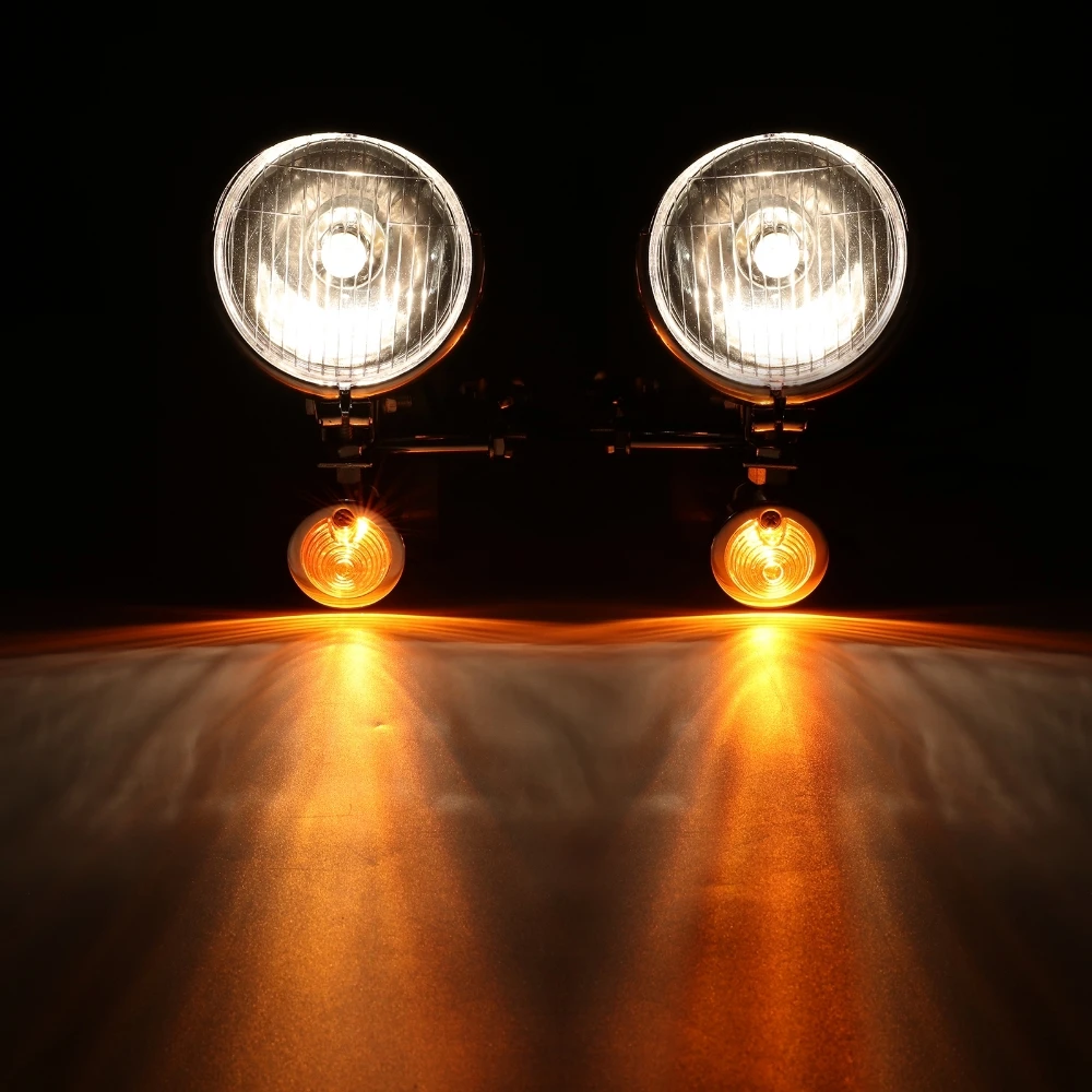 Chrome Motorcycle Driving Passing LED Light Universal Passing Fog Lamp Turn Signals with Fork Mounts For Harley Honda Yamaha