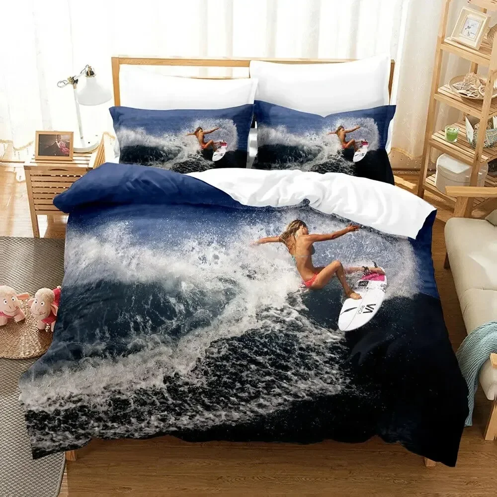 Sea Surfing Bedding Set Surf Modern Outdoor Extreme Sports Duvet Cover Queen King Ocean Surfboard Polyester Quilt Cover