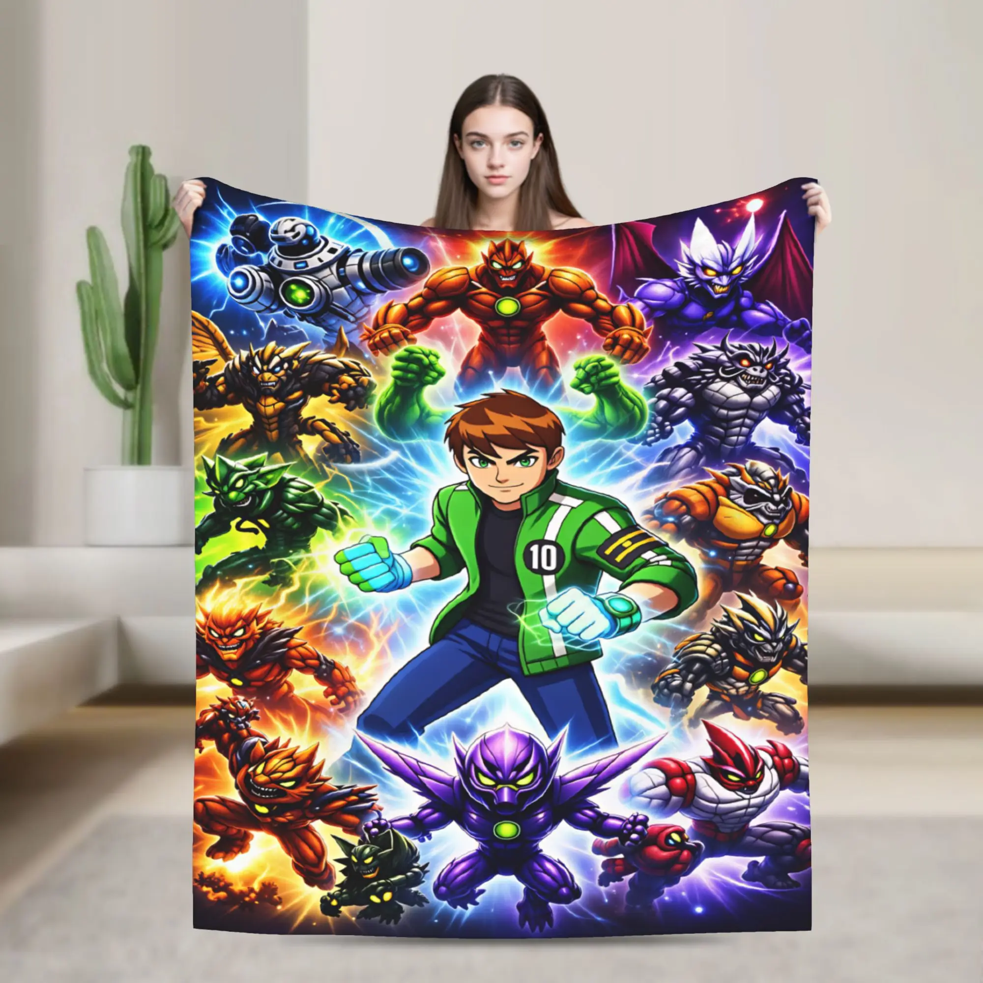 Soft Blankets Camping Ben 10 Cartoon Animation Throw Blanket  Flannel Bedspread For Bedroom Comfortable Sofa Bed Cover