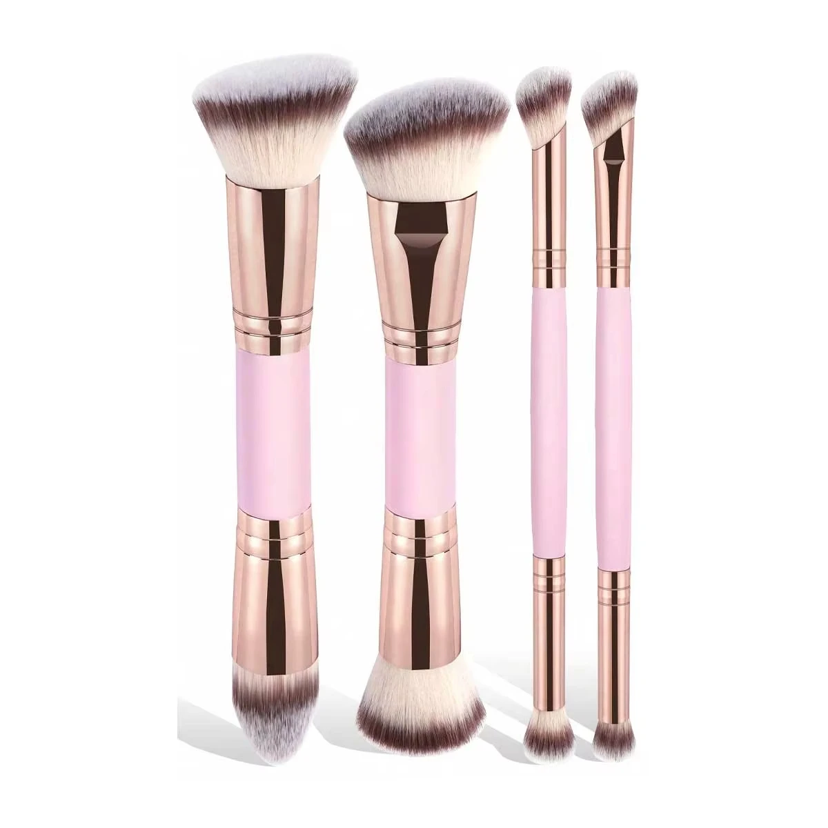 4-teiliges Basis-Make-up-Pinsel-Set mit Box, doppelseitige Pinsel für Foundation, Puder, Rouge, Lidschatten, für Anfänger und Reisen