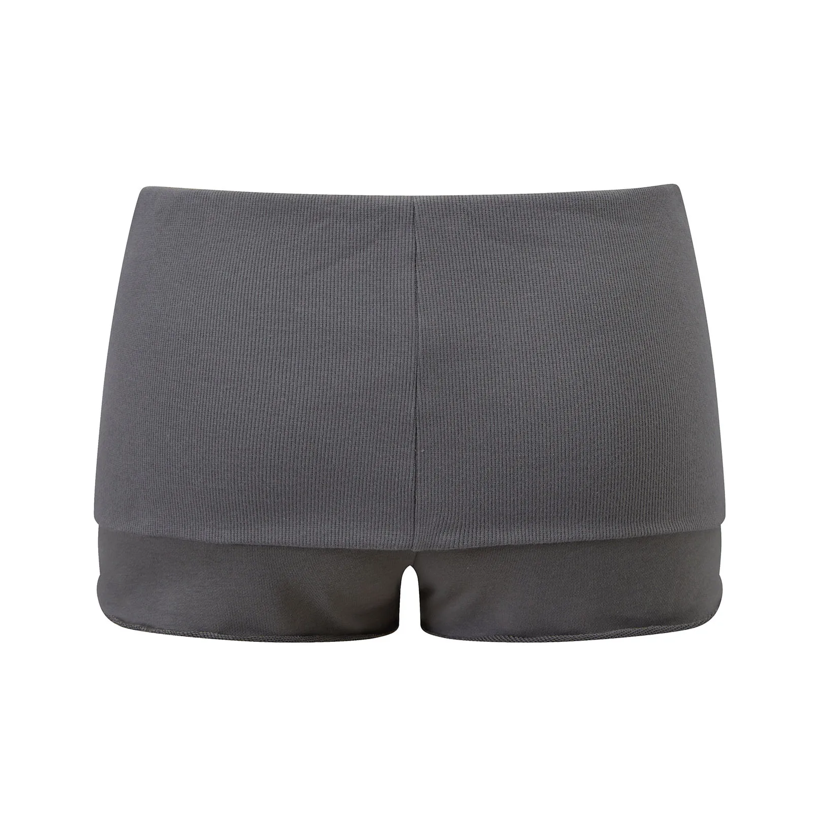 Women's Fold Over Mini Shorts Summer Solid Color Elastic Waist Micro Shorts