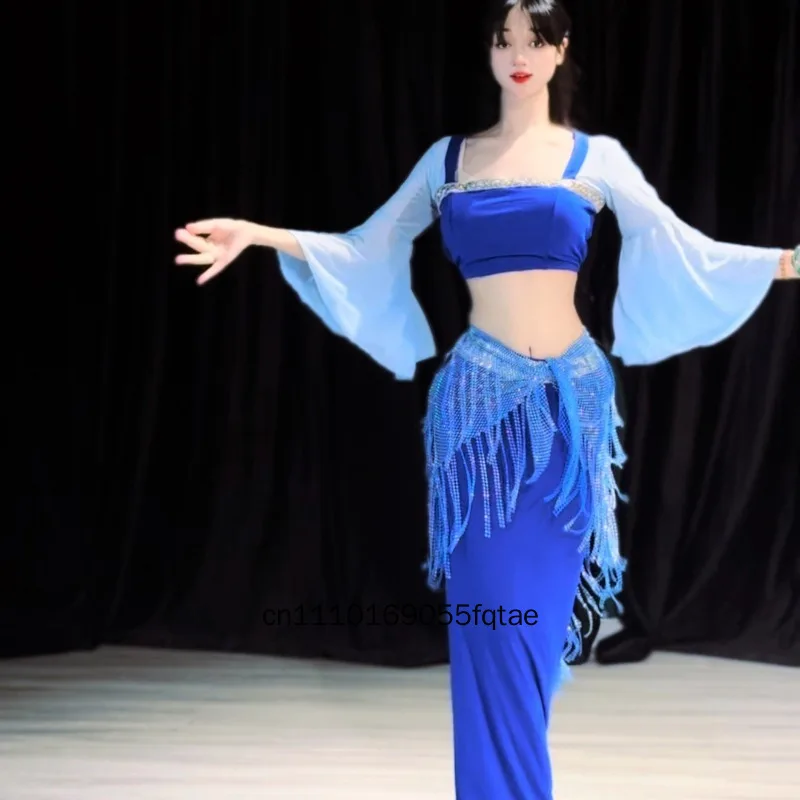 Neues Bauchtanz-Kostüm-Set für Frauen, sexy Performance-Outfit, elegantes Übungskleid, schmal geschnittene Feen-Bauchtanzkleidung