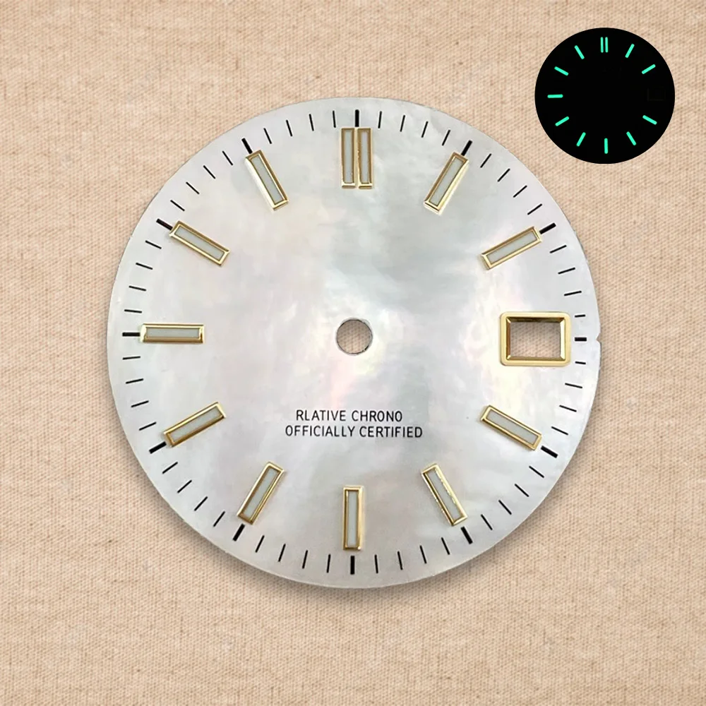 New 28.5mm S Logo NH35 Dial Logs Mother Pearl Dial Fit NH36 Movement Green Luminous Watch Modification Accessories Repair tools view 6